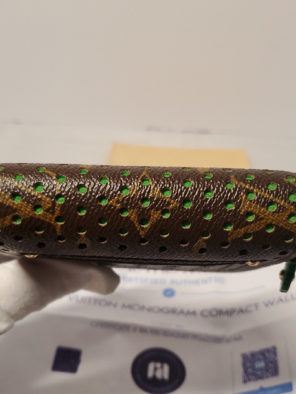 Authentic Louis Vuitton Brown Monogram Wallet with Green Accents - Picture 6 of 16